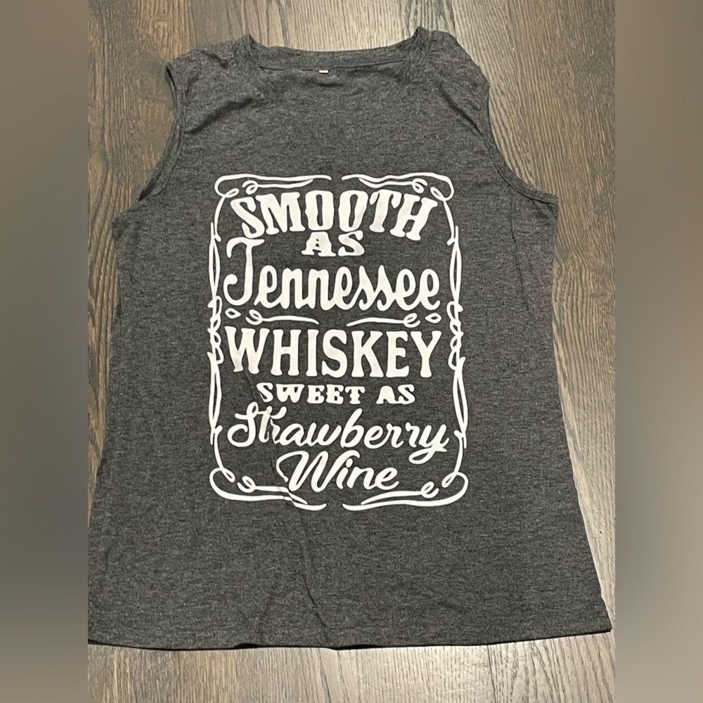 SLEEVELESS T with cute whiskey motif grey size S
